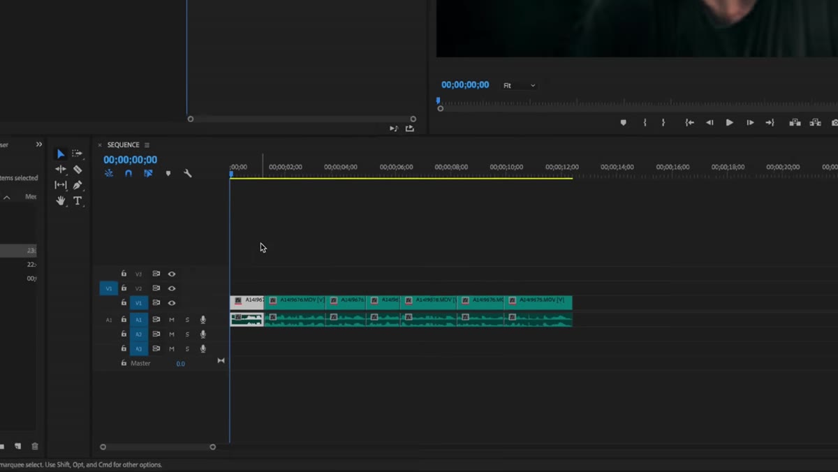 All jump cuts on timeline showing consistent color after master clip effect applied