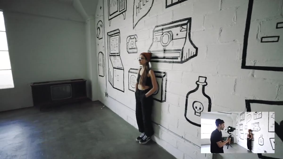 Camera orbiting subject while staying close to wall at start