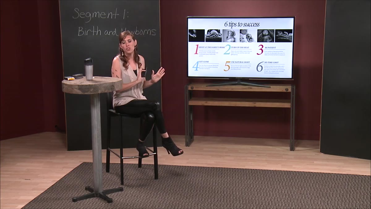 Instructor explaining why flash is unsuitable for newborn documentary sessions