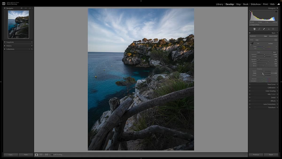 Clarity pulled to negative 20, Texture slightly increased