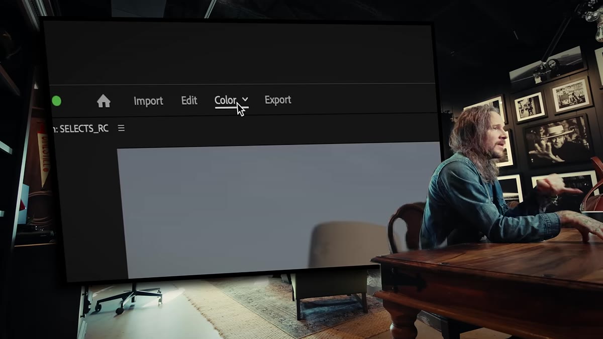 Premiere Pro interface showing the new Color tab at top navigation