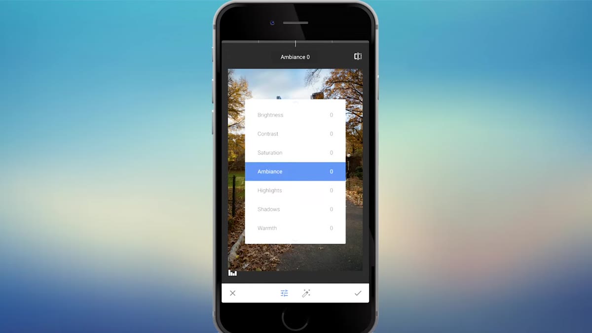 Warmth slider being nudged slightly cooler on fall scene