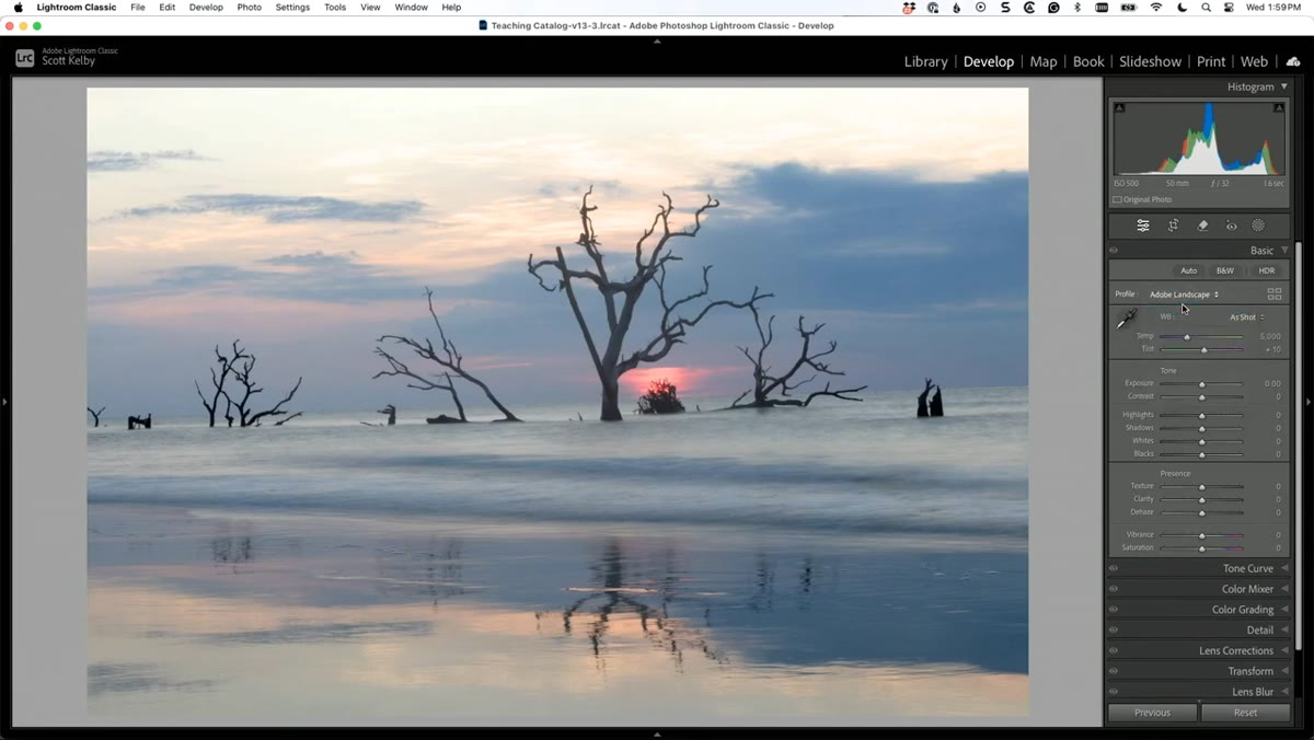 Switching to Adobe Landscape profile in Lightroom
