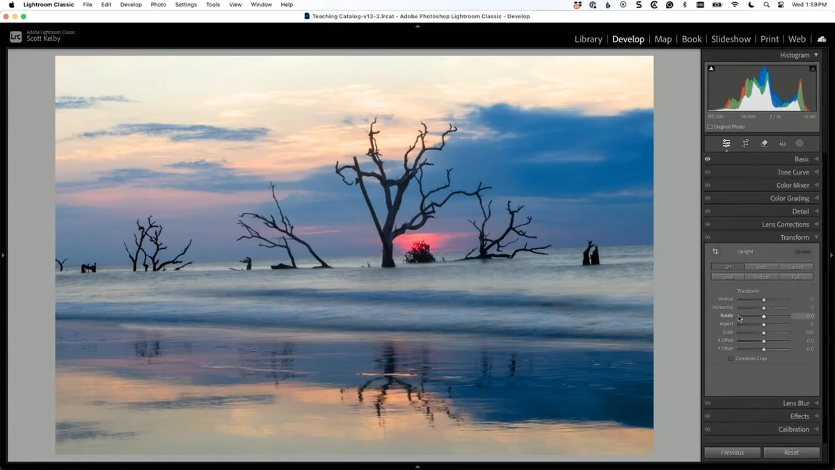 Adjusting the Rotation slider under Transform panel
