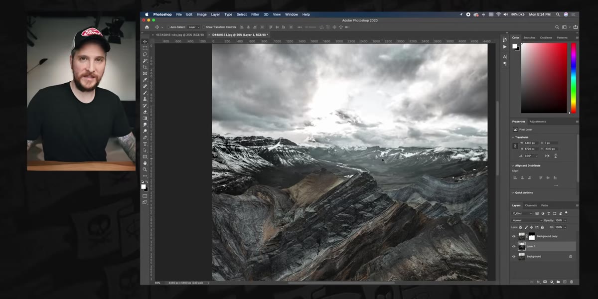 Composite showing mismatched lighting between mountains and sky