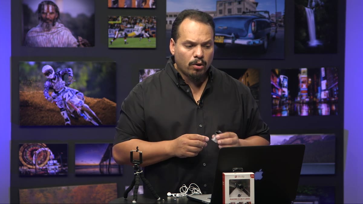 RC holding the Olloclip Macro 3-in-1 lens unit
