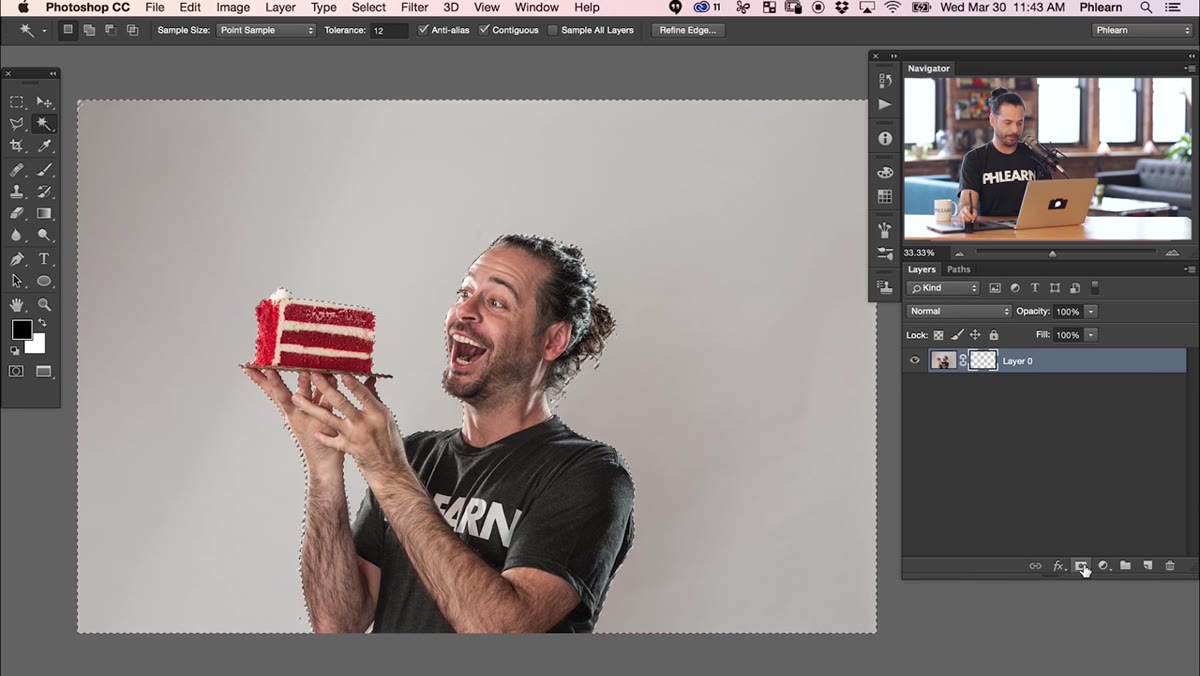 Layer mask thumbnail visible with subject isolated on transparent background