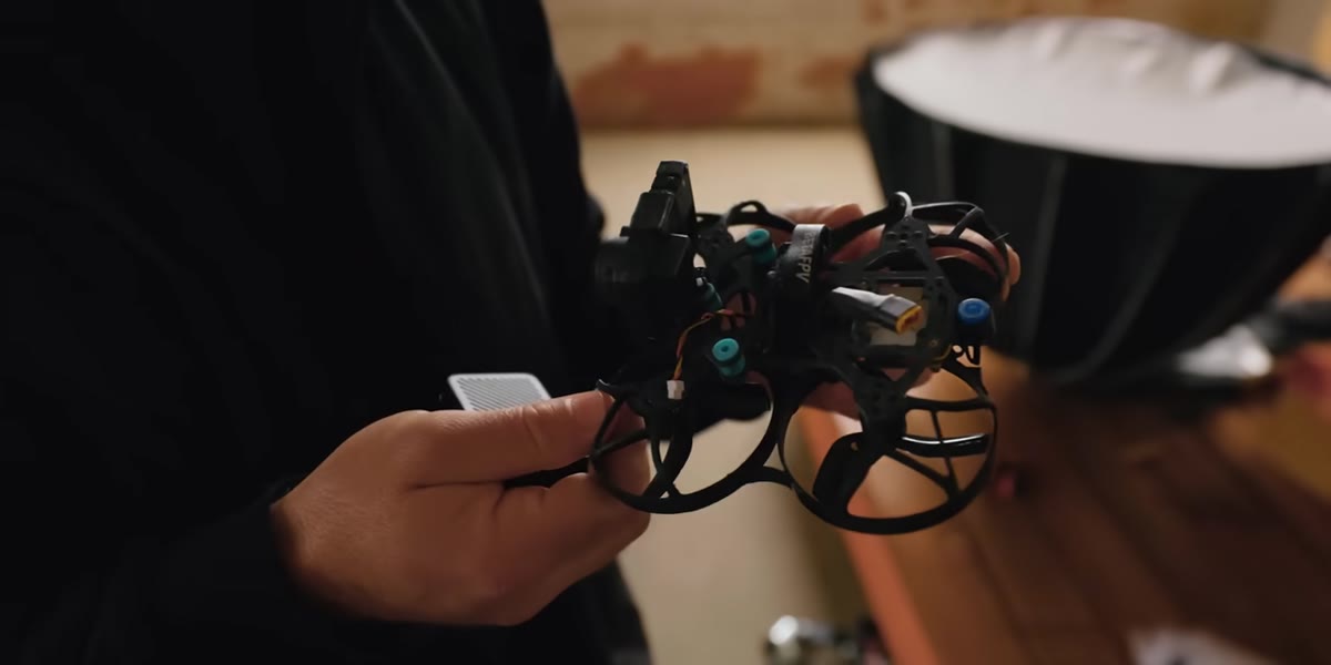 FPV drone on the table showing combined setup weight