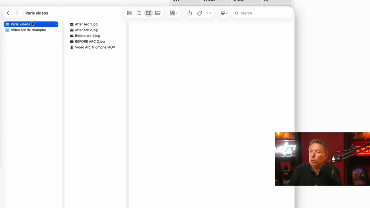 Paris video folder open with before and after photo pairs visible