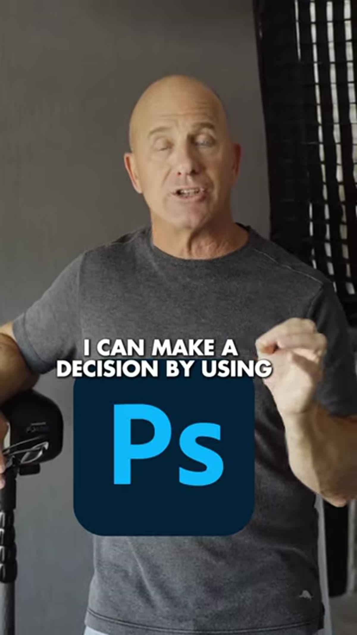 Photoshop workspace open with portrait on neutral background