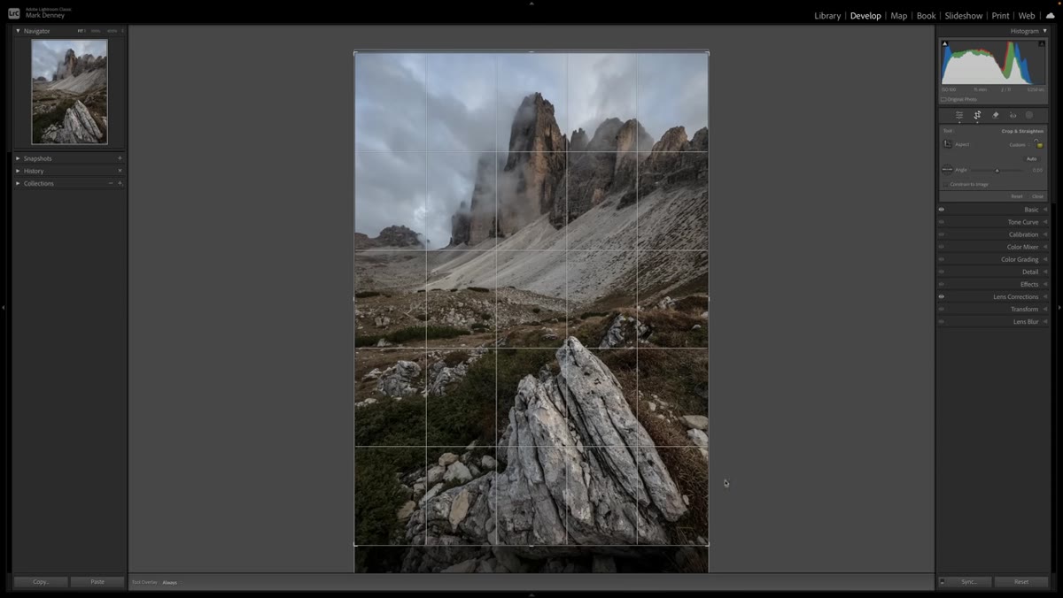 Crop handles being dragged to tighten frame around key subject