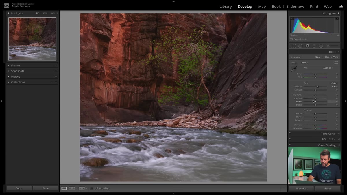 Highlights slider pulled down to recover bright water detail