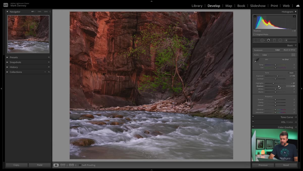 Shadows slider increased to reveal foreground detail in landscape