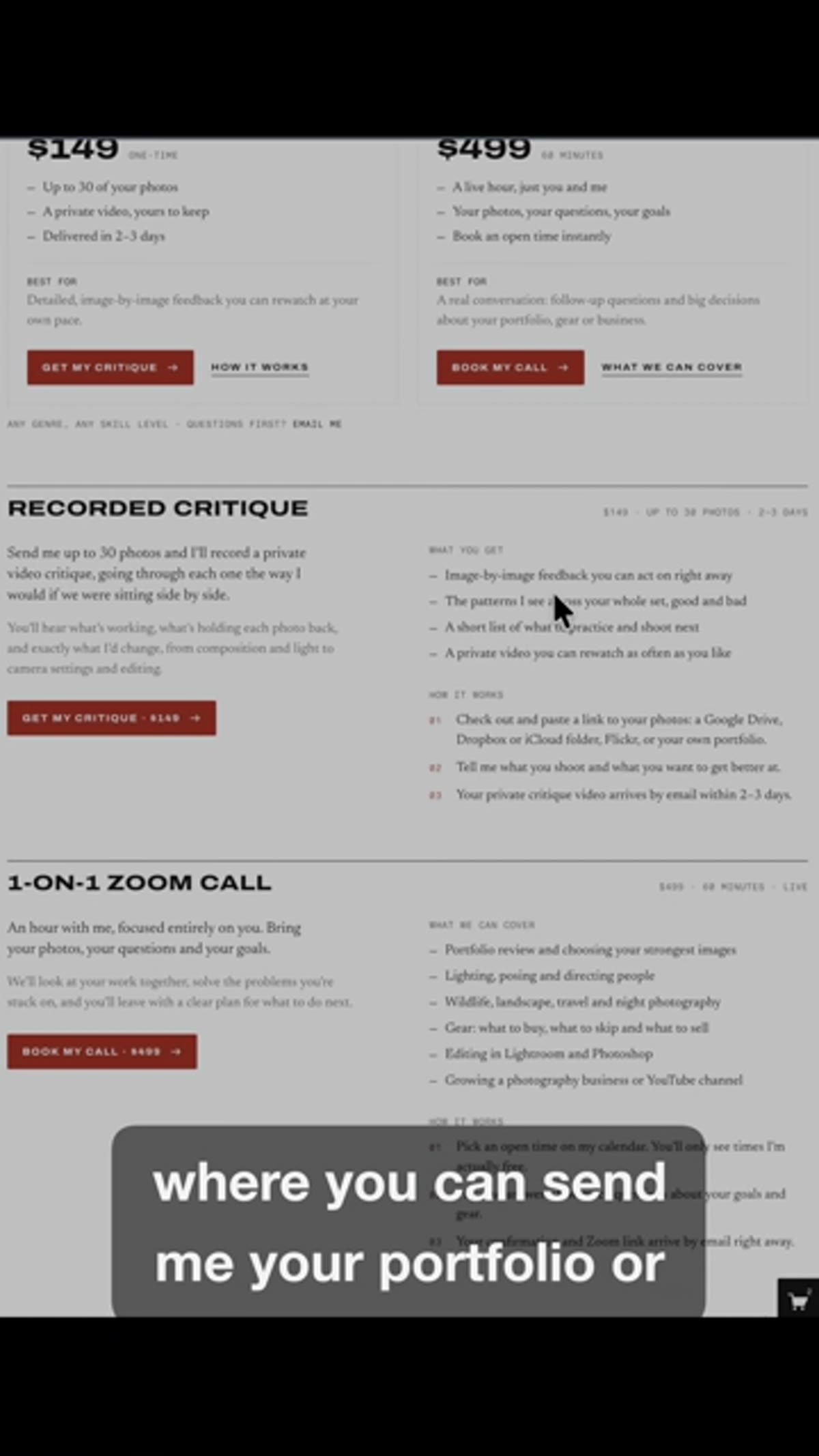 Description of sending photos and questions for review
