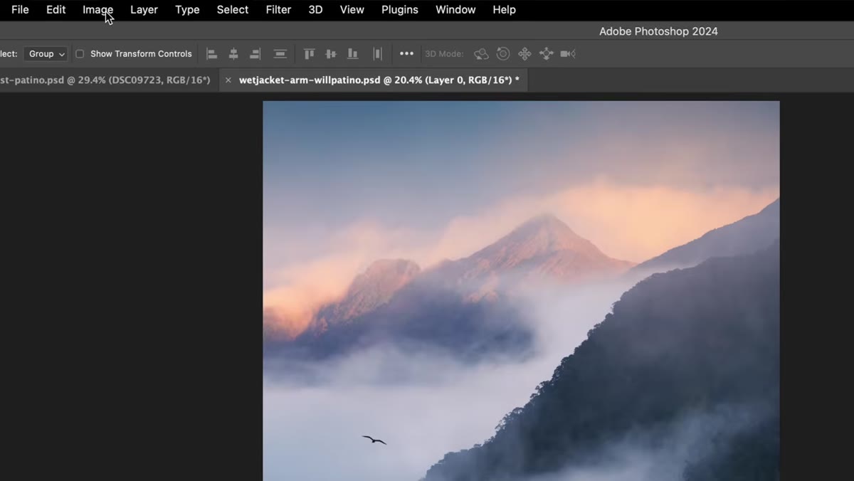 Photoshop Image Size dialog with inch measurements