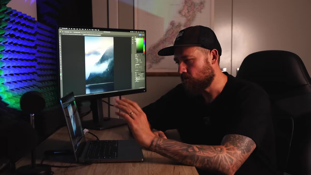 Original dark image displayed on screen with shadow detail visible