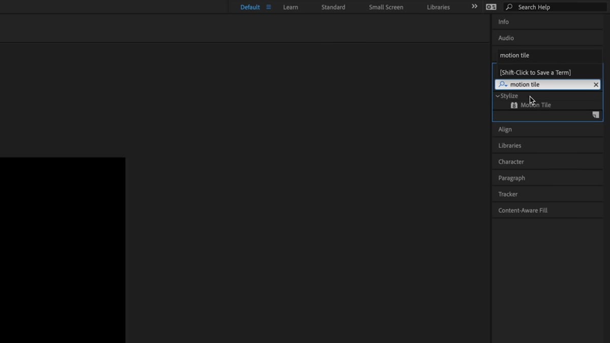 Motion Tile effect being dragged from Effects panel onto the timeline layer