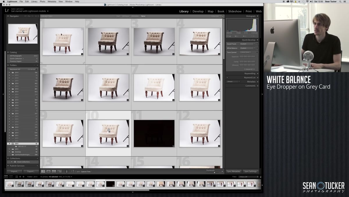 Lightroom library grid view with arrow key navigation between frames