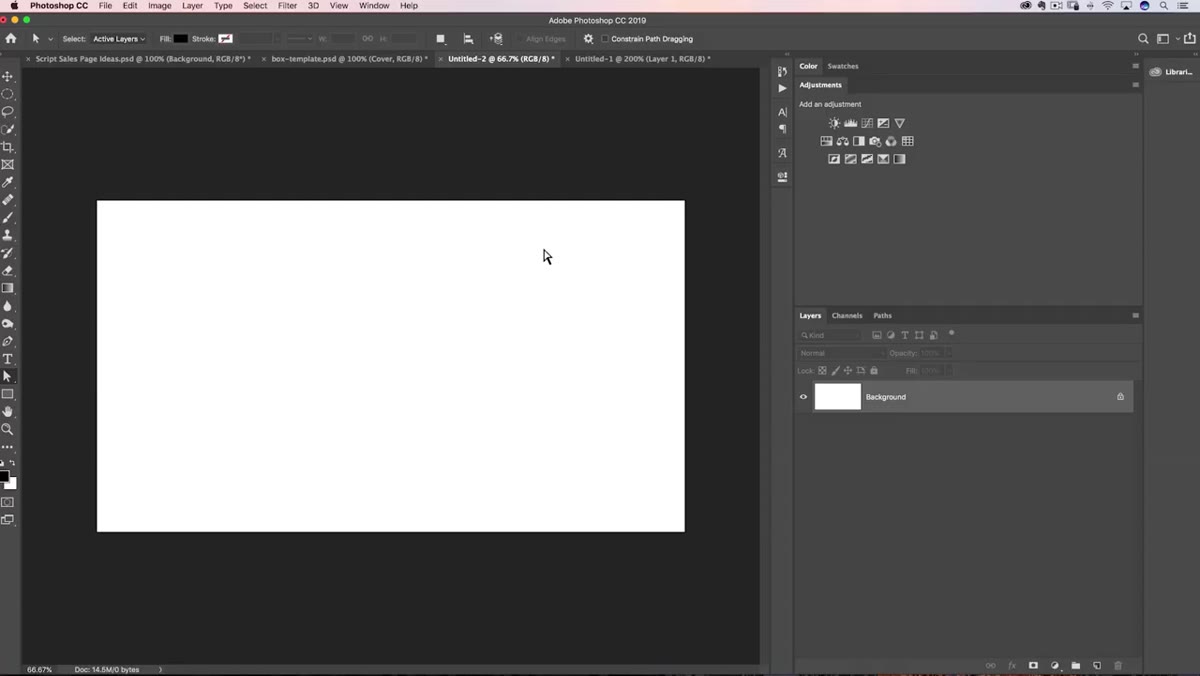 Blank Photoshop document creation dialog with pixel settings