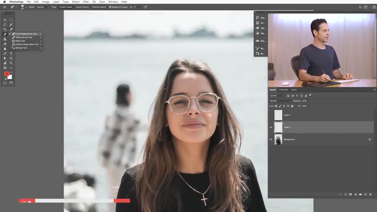 Spot Healing Brush painting over background subject on new layer