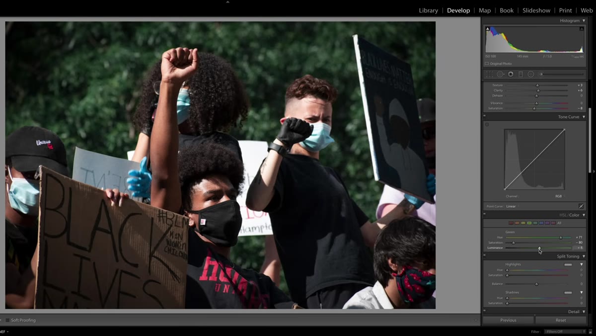 Radial mask being drawn around the central subject in the frame