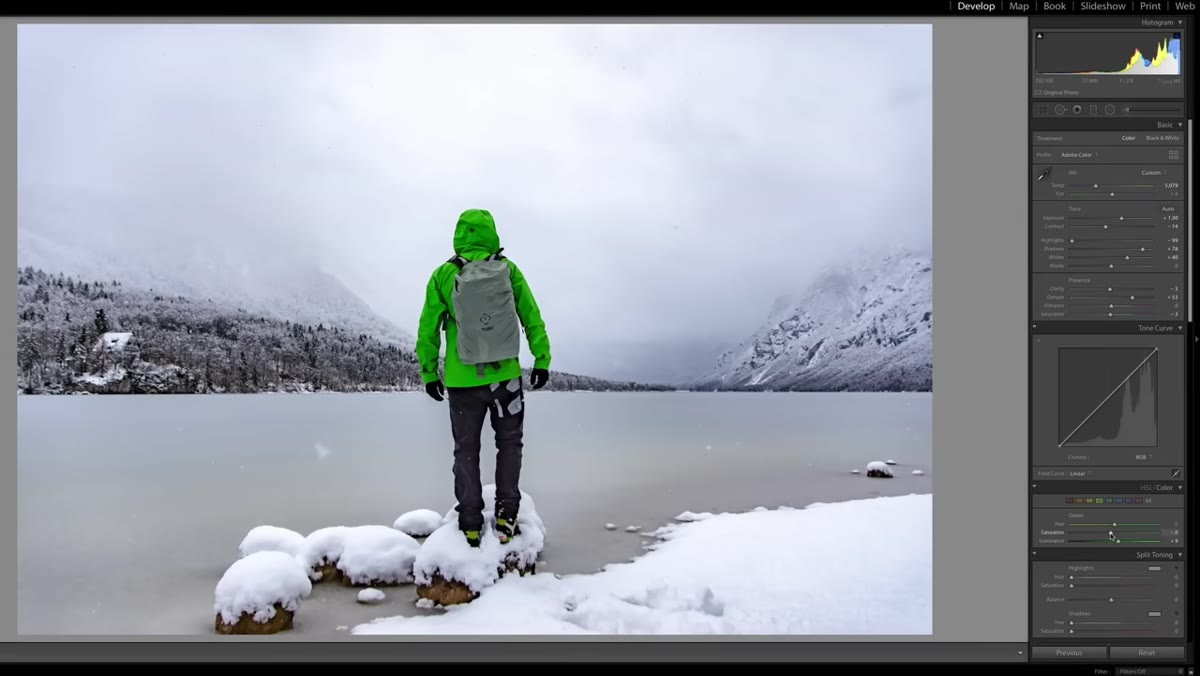 Adjusting HSL color sliders to shift jacket from green to yellow