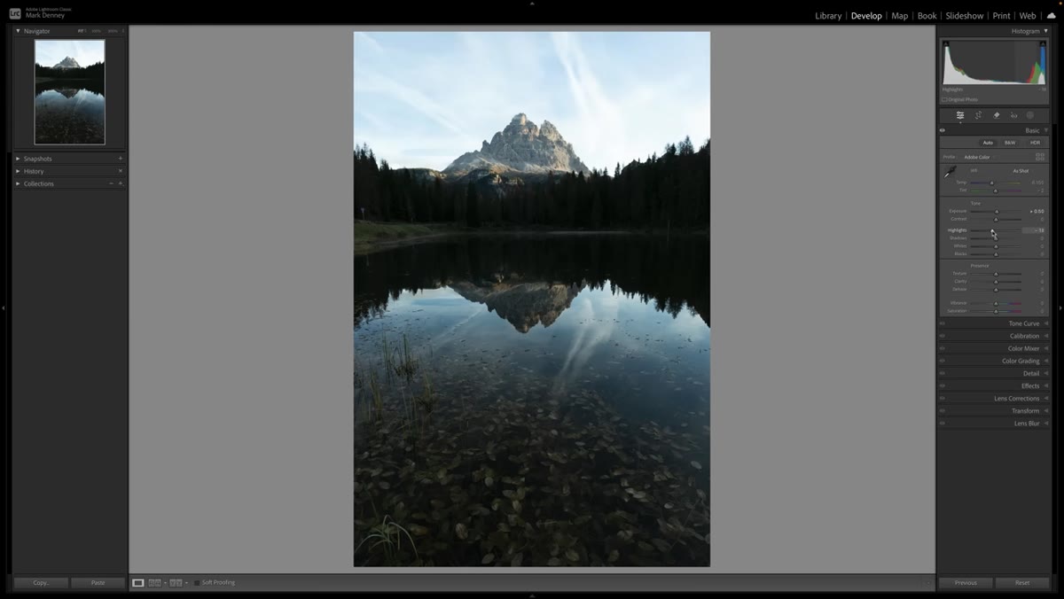 Highlights slider being dragged left while sky detail becomes visible