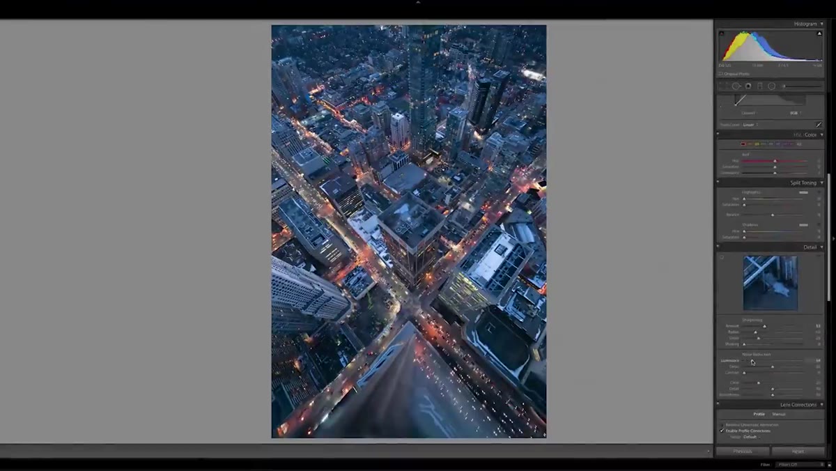 Lightroom exposure and shadows sliders being pulled up