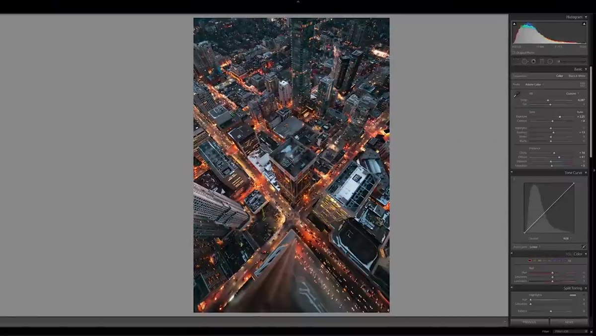 White balance temperature slider shifted toward cooler tones