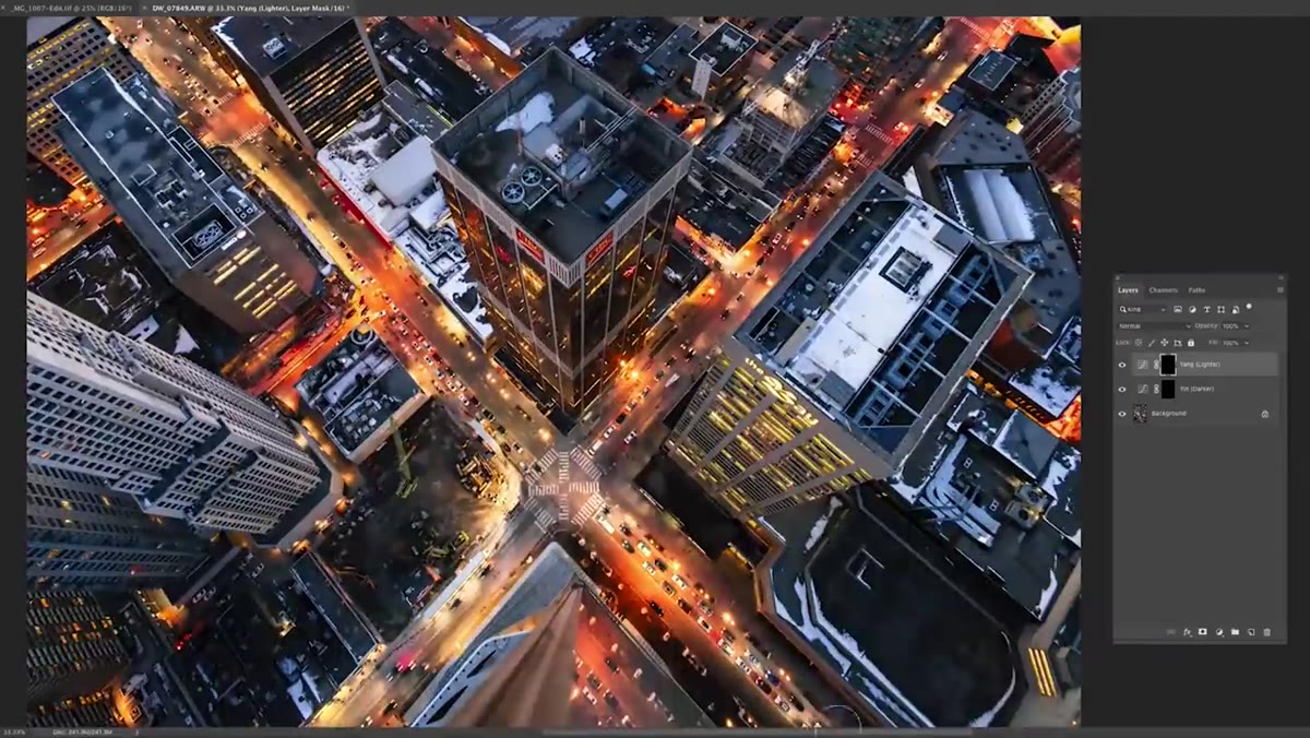 Photoshop masking roads and buildings separately