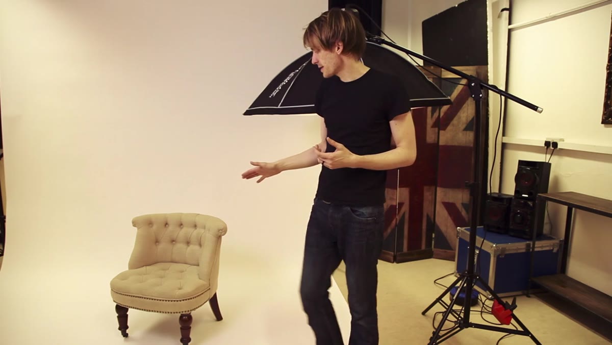 Octabox on boom stand positioned directly above chair
