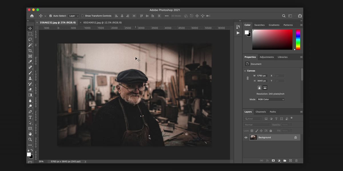 Color grading adjustments being made in Photoshop