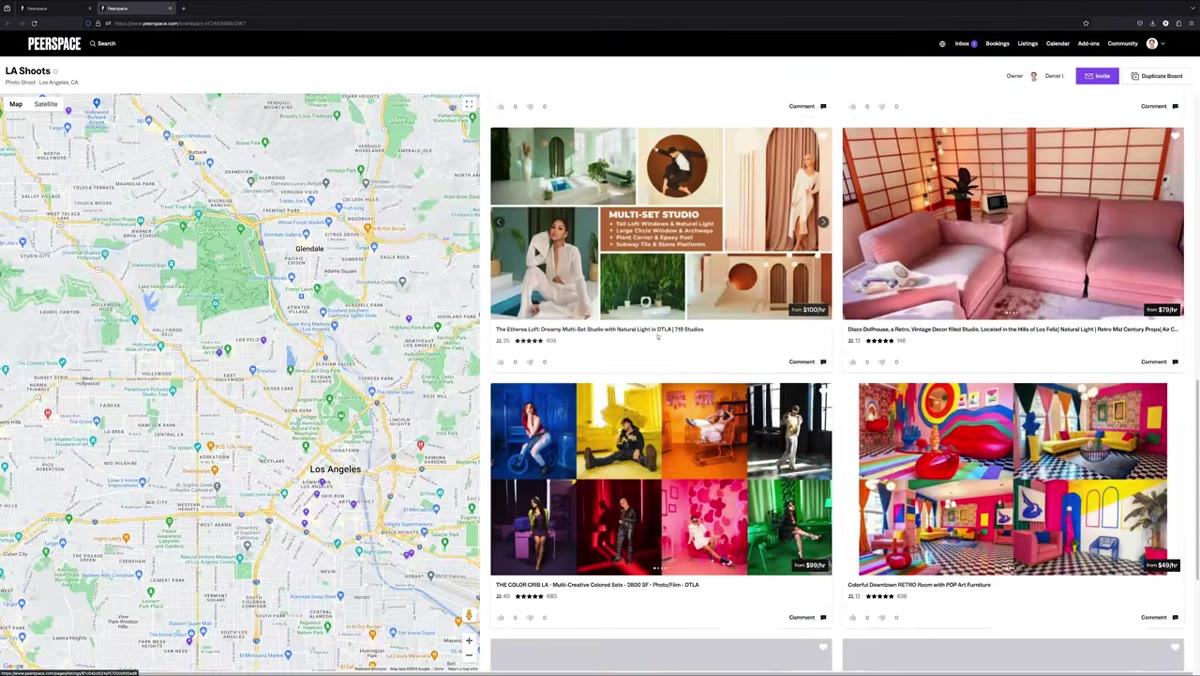 Browsing unique studio spaces on a location booking platform