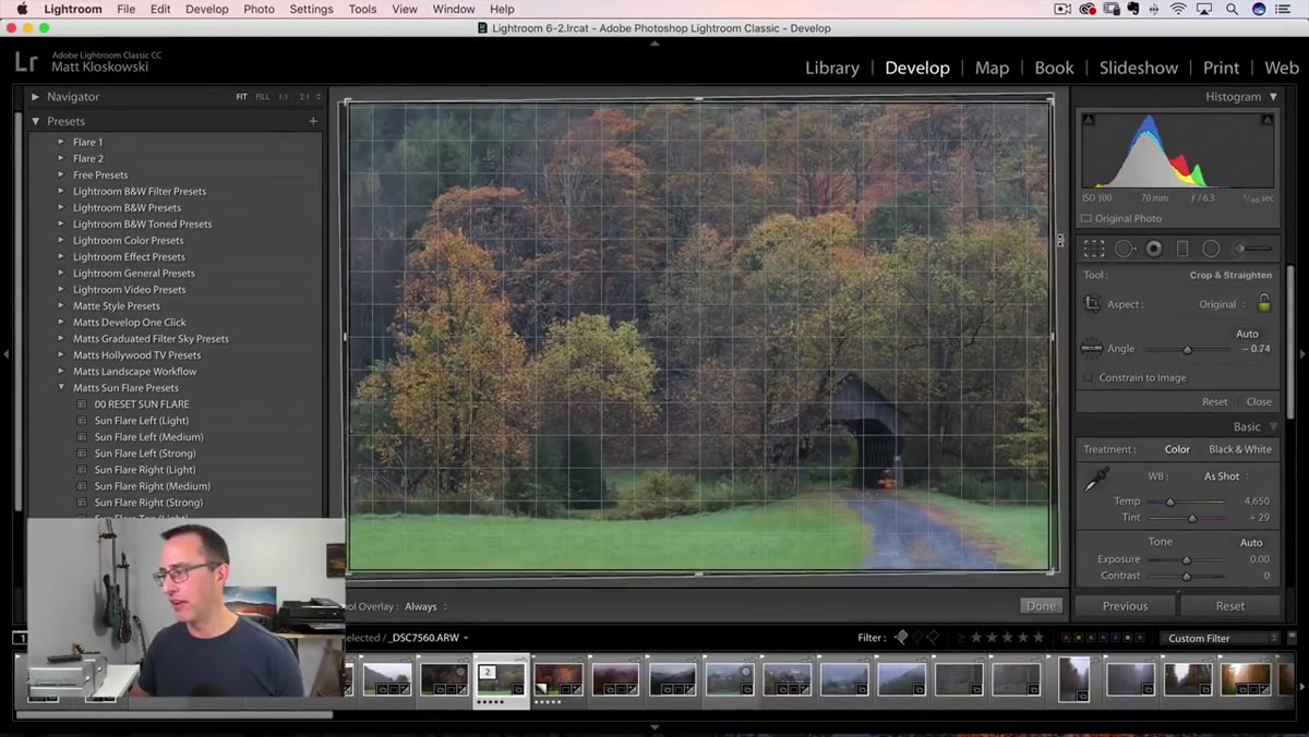 Crop tool open, image being rotated slightly