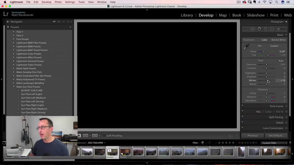 Whites slider being dragged right with Alt key held, showing clipping overlay
