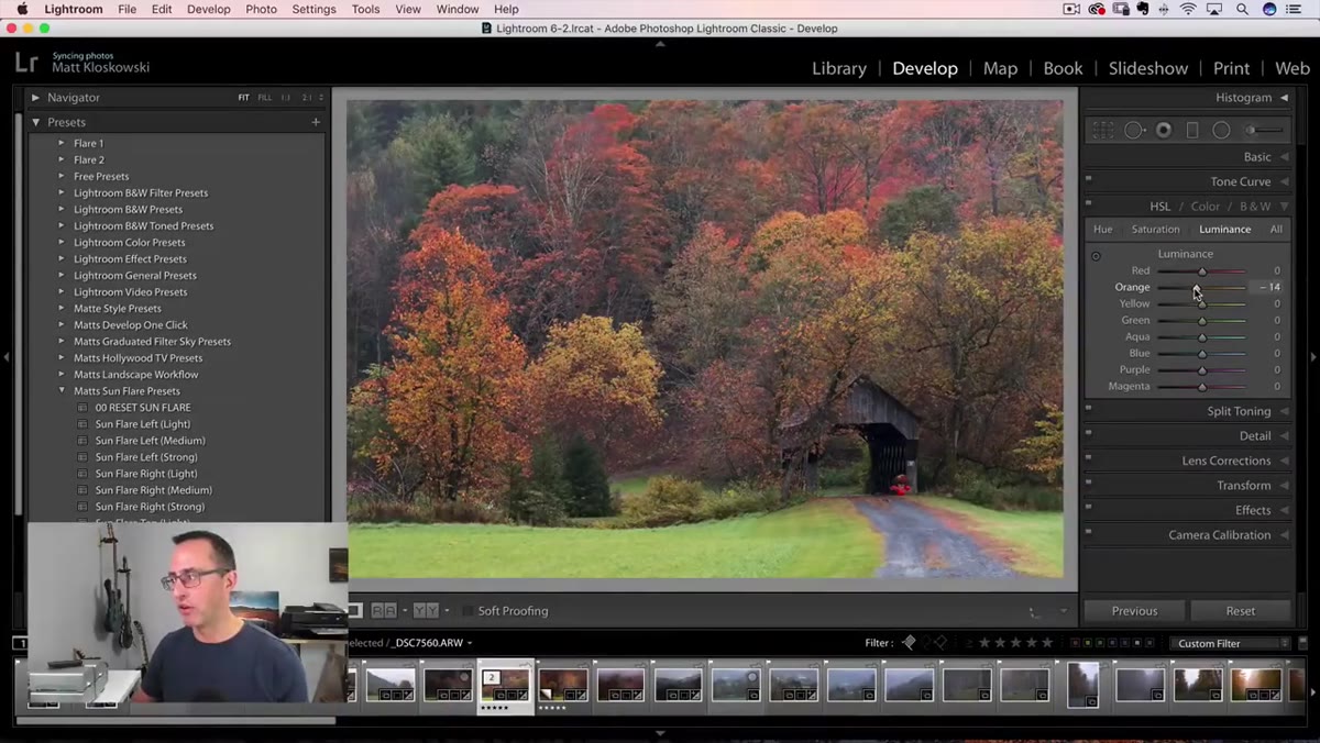 Luminance tab selected, Yellow and Orange sliders being adjusted
