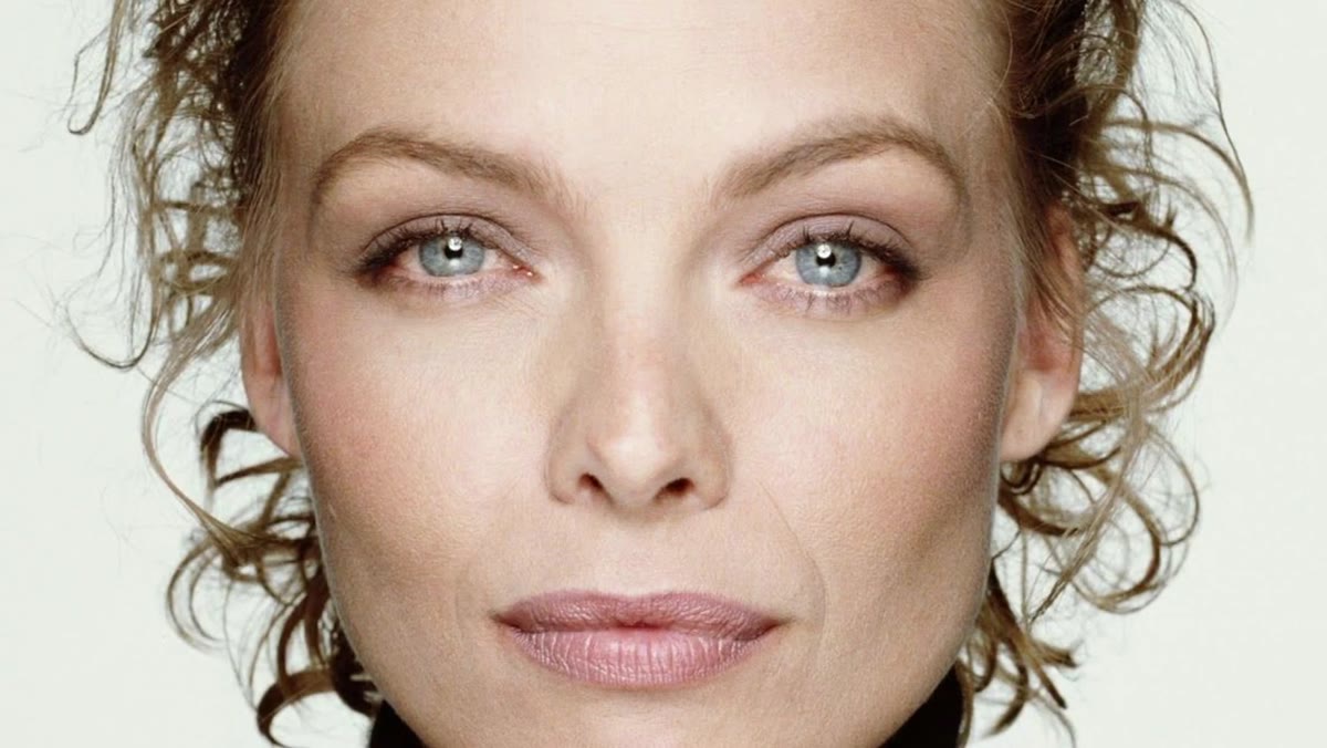 Close-up of Michelle Pfeiffer portrait showing eye catch lights