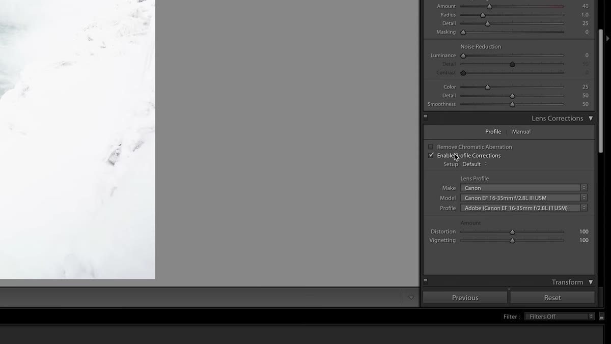 Enabling profile correction in Lightroom&rsquo;s Lens Corrections panel