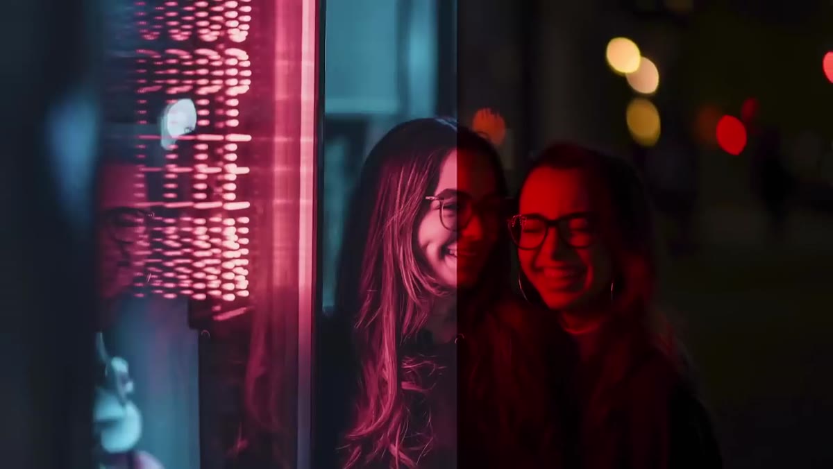 Split screen of the small sign location and the finished twin portrait