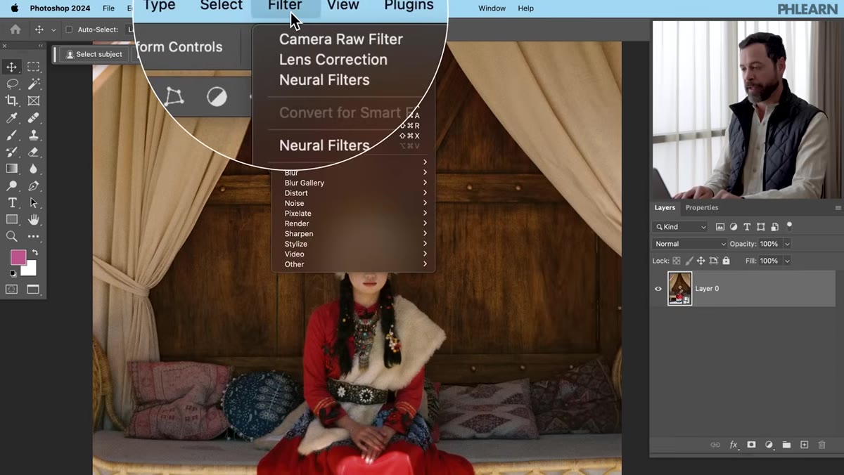 Filter menu open with Camera Raw Filter highlighted