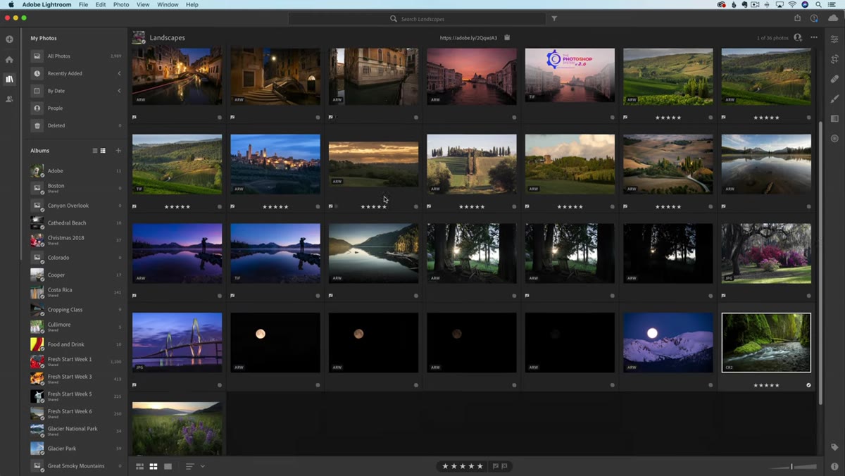 Landscapes folder open inside Lightroom cloud