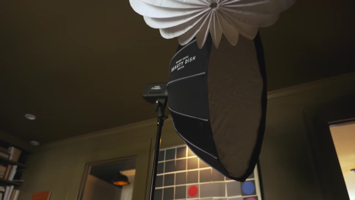 FJ400 V2 with beauty dish firing from front to lift foreground shadows