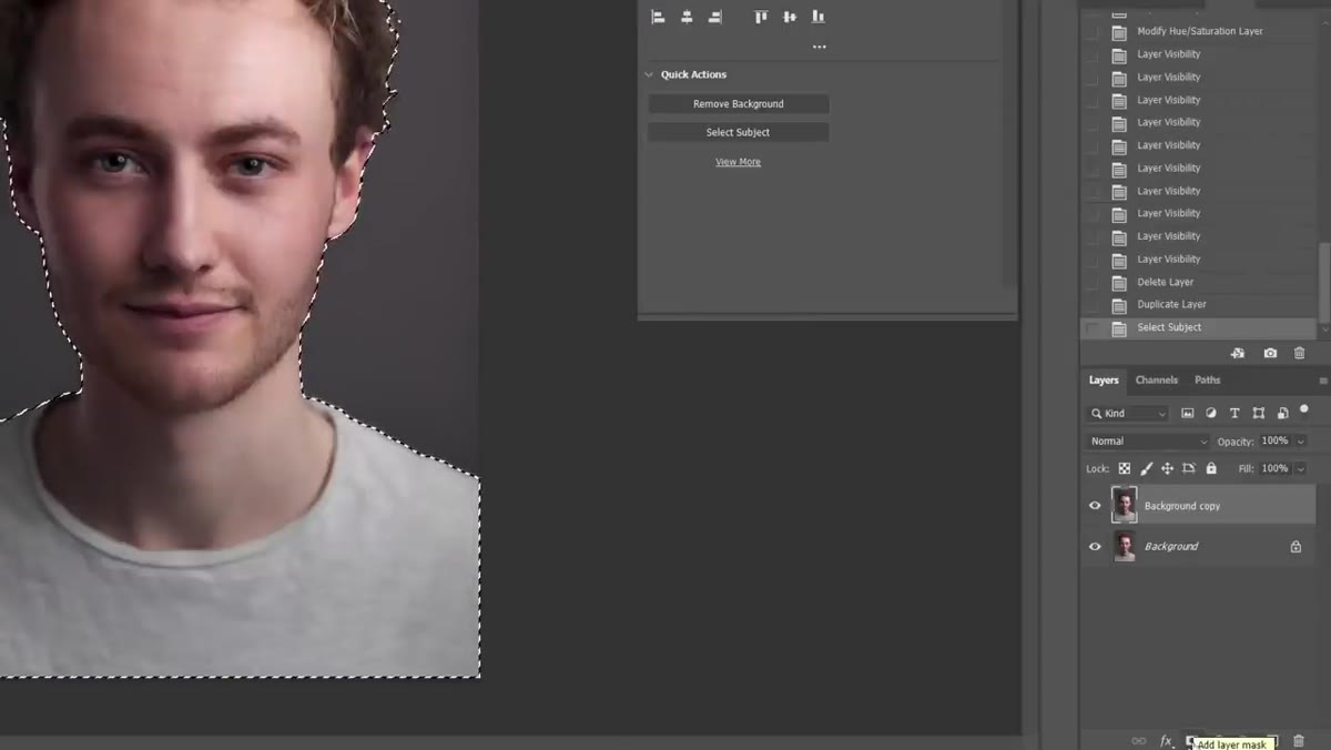 Layer mask added to duplicated layer in Layers panel