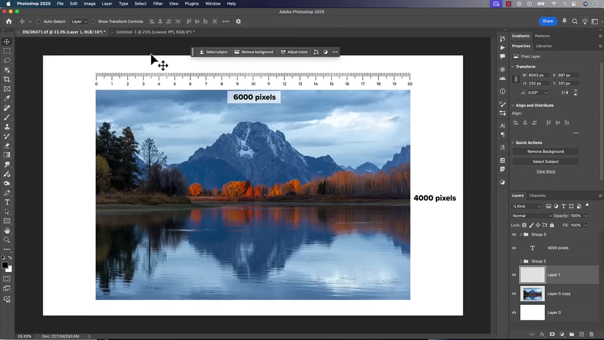 Photoshop Image Size dialog showing pixel dimensions