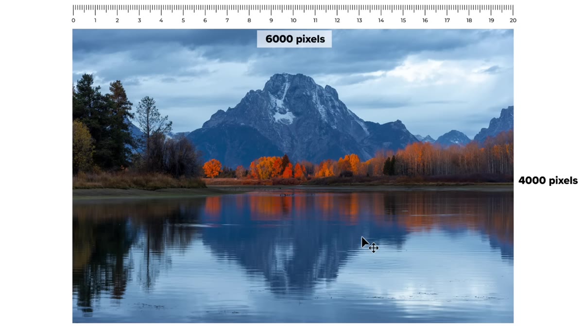 Division example showing 6000 pixels divided by 20 inches