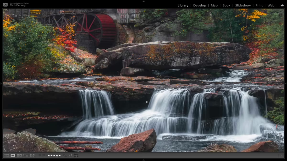 Reviewing image on camera LCD screen checking water detail