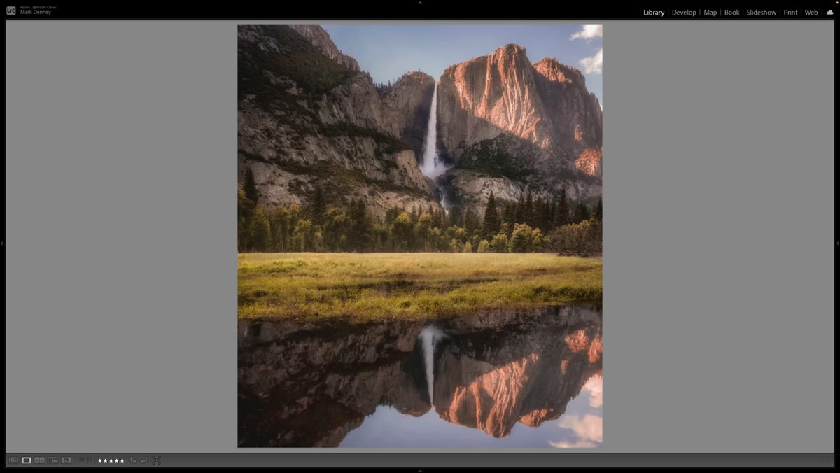 Symmetrical landscape reflection image centered in frame