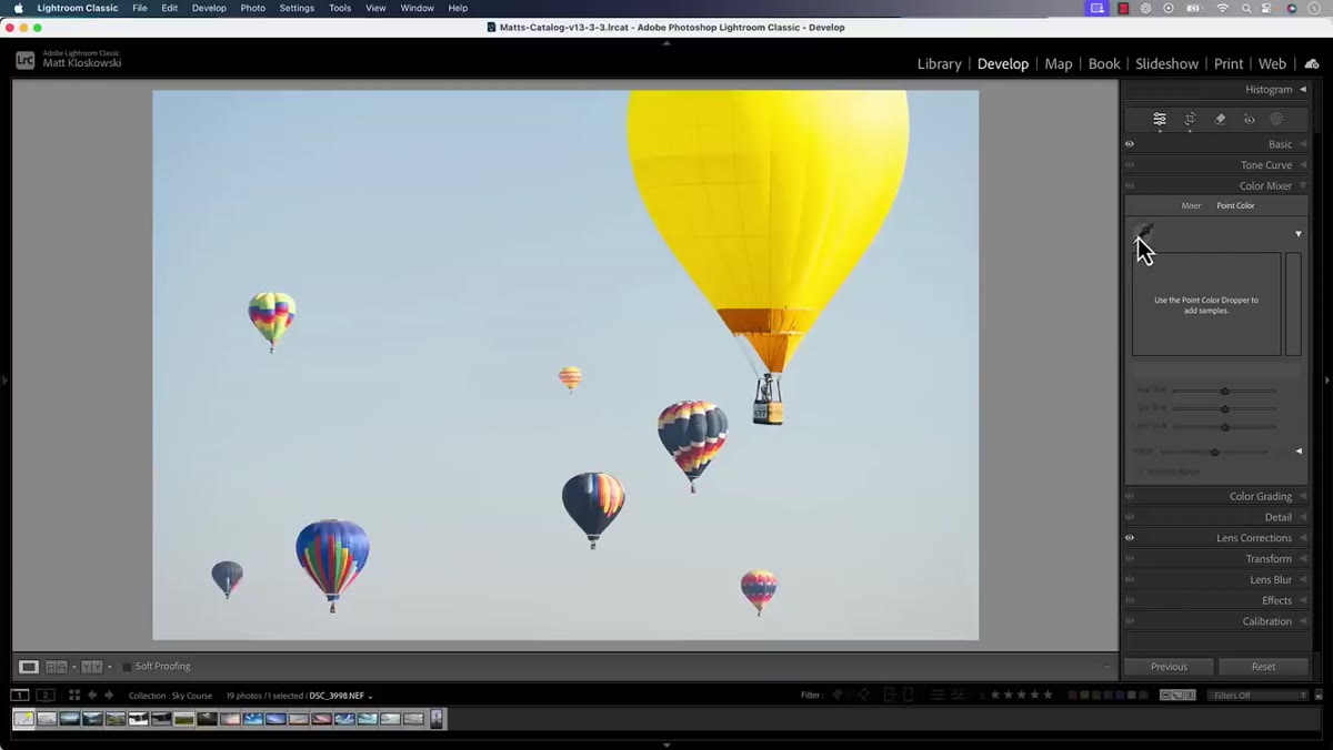 Point Color panel open with eyedropper tool active