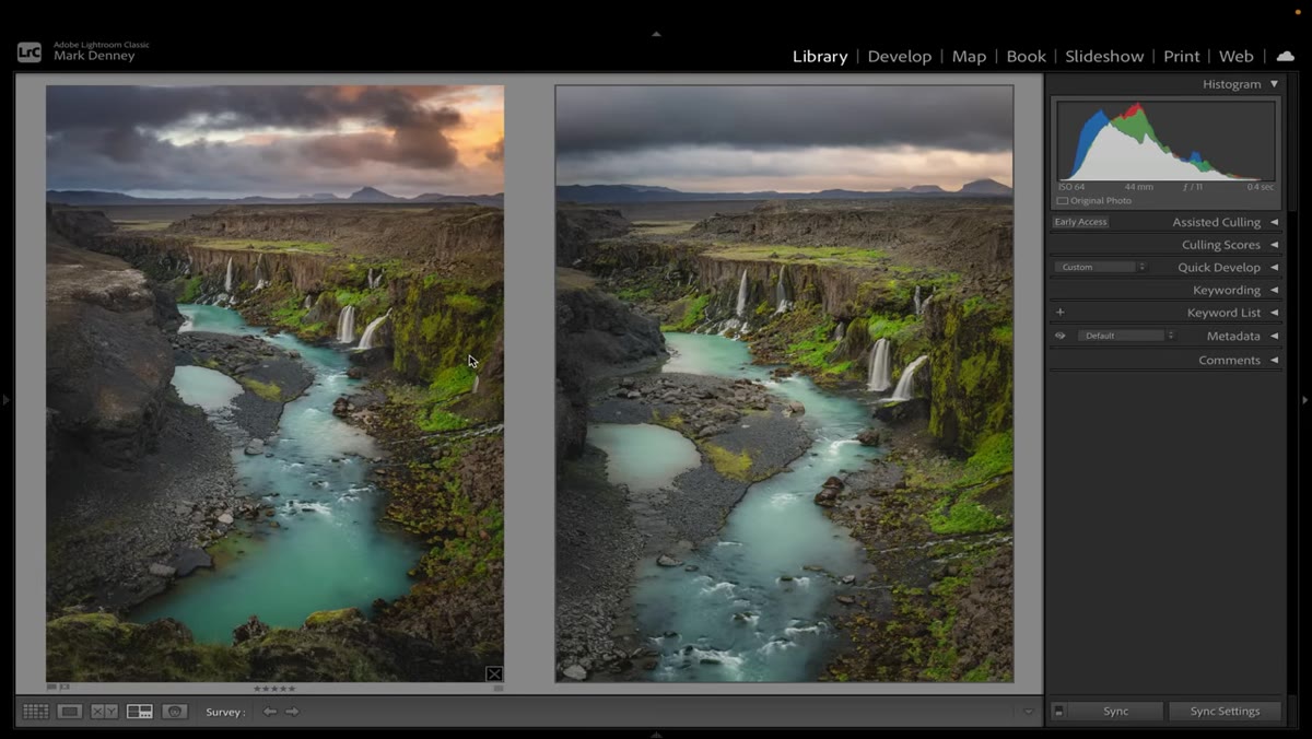 Side-by-side canyon shots showing camera lowered closer to the ground