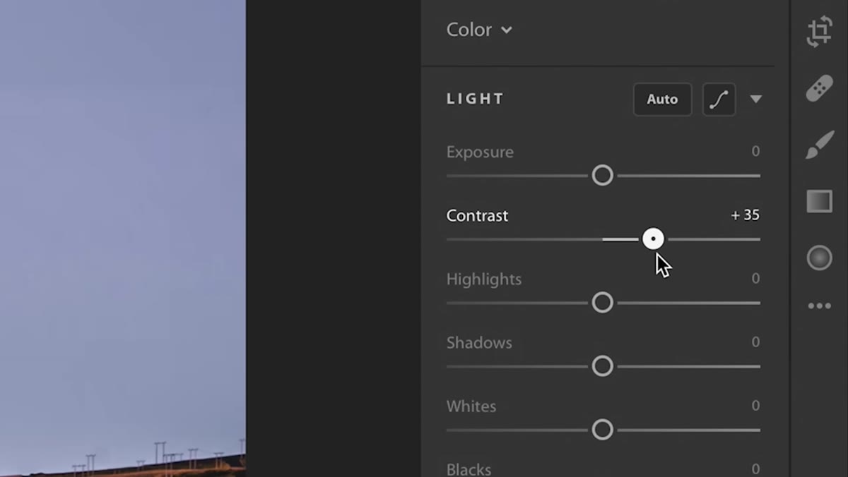 Lightroom sliders shown at moderate, controlled values rather than extremes